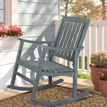 Penny Classic Slat-Back 300-Lbs Support Acacia Wood Patio Outdoor Rocking Chair - JONATHAN Y